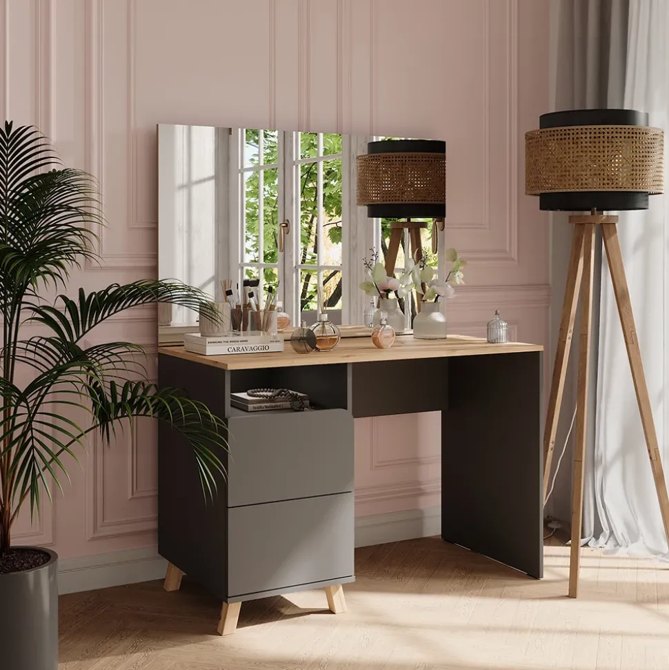 Schminktisch Karen Anthrazit/Artisan 110 cm mit Spiegel Vicco