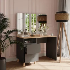 Schminktisch Karen Anthrazit/Artisan 110 cm mit Spiegel Vicco