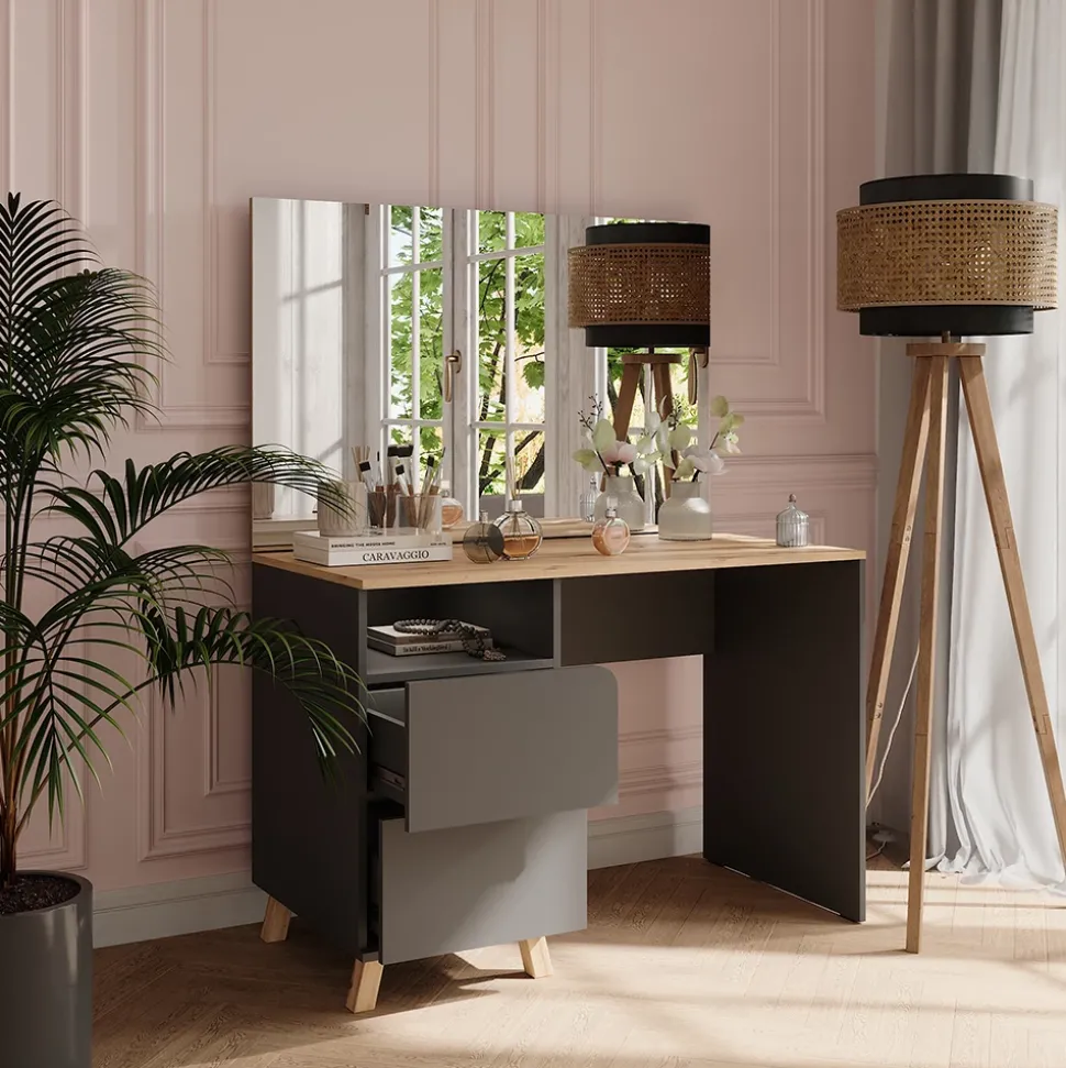 Schminktisch Karen Anthrazit/Artisan 110 cm mit Spiegel Vicco