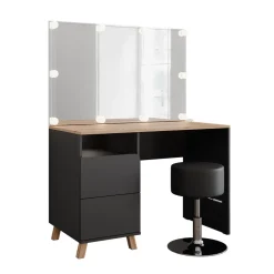 Schminktisch Karen Anthrazit/Artisan 110 cm mit Hocker und LED-Lichterkette Vicco