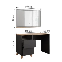 Schminktisch Karen Anthrazit/Artisan 110 cm mit LED-Spiegel Vicco