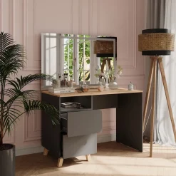 Schminktisch Karen Anthrazit/Artisan 110 cm mit LED-Spiegel Vicco