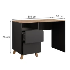 Schminktisch Karen Anthrazit/Artisan 110 cm mit Schubladen Vicco