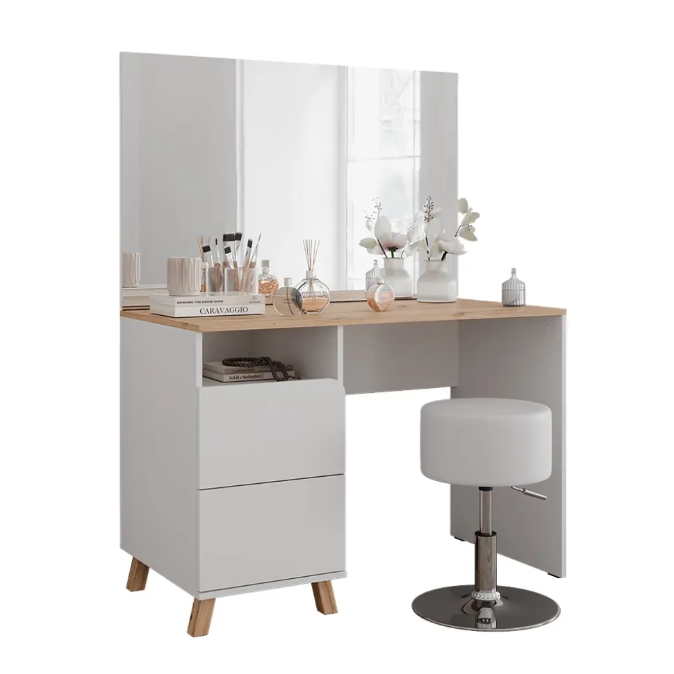 Schminktisch Karen Weiß/Artisan 110 cm mit Hocker Vicco