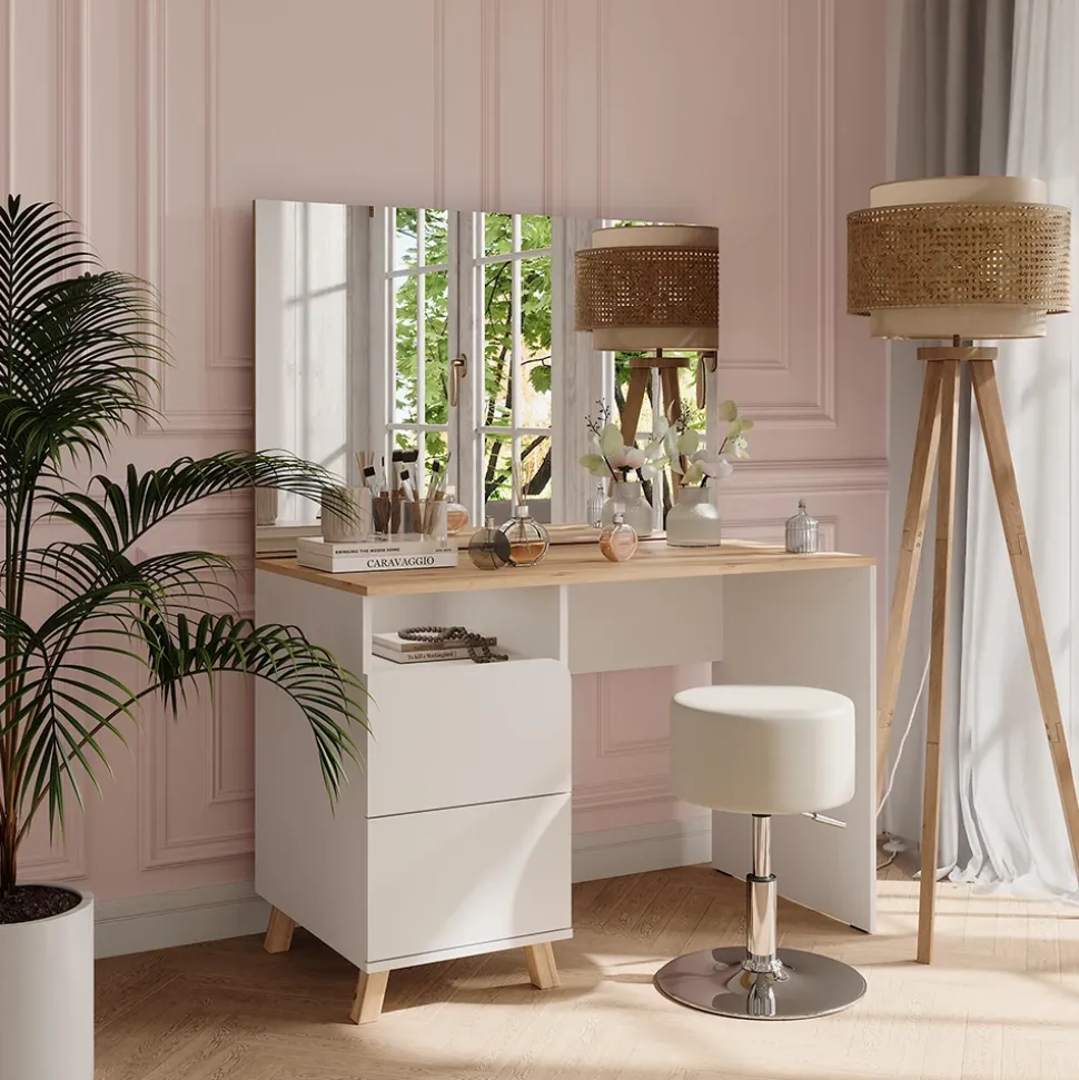 Schminktisch Karen Weiß/Artisan 110 cm mit Hocker Vicco