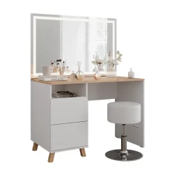 Schminktisch Karen Weiß/Artisan 110 cm mit Hocker und LED-Spiegel Vicco