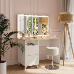 Schminktisch Karen Weiß/Artisan 110 cm mit Hocker und LED-Spiegel Vicco