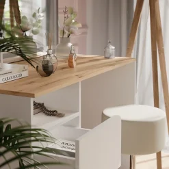 Schminktisch Karen Weiß/Artisan 110 cm mit Hocker und LED-Spiegel Vicco