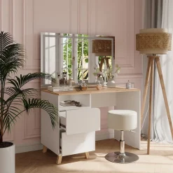 Schminktisch Karen Weiß/Artisan 110 cm mit Hocker und LED-Spiegel Vicco