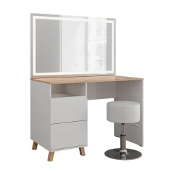 Schminktisch Karen Weiß/Artisan 110 cm mit Hocker und LED-Spiegel Vicco