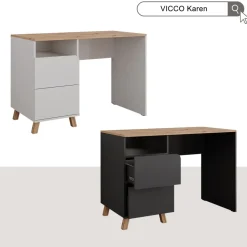 Schminktisch Karen Weiß/Artisan 110 cm mit Hocker und LED-Spiegel Vicco