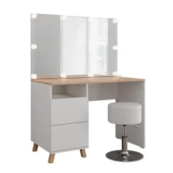 Schminktisch Karen Weiß/Artisan 110 cm mit Hocker und LED-Lichterkette Vicco