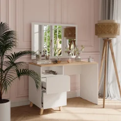 Schminktisch Karen Weiß/Artisan 110 cm mit Schubladen Vicco