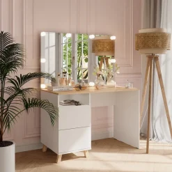 Schminktisch Karen Weiß/Artisan 110 cm mit LED-Lichterkette Vicco