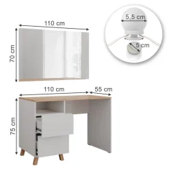 Schminktisch Karen Weiß/Artisan 110 cm mit LED-Lichterkette Vicco