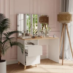 Schminktisch Karen Weiß/Artisan 110 cm mit LED-Lichterkette Vicco