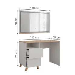 Schminktisch Karen Weiß/Artisan 110 cm mit LED-Spiegel Vicco