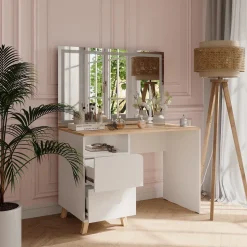 Schminktisch Karen Weiß/Artisan 110 cm mit LED-Spiegel Vicco