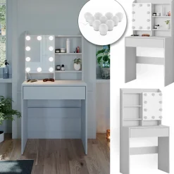 Schminktisch Laura Weiß 70 cm mit LED Beleuchtung Vicco