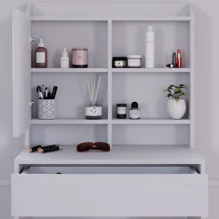 Schminktisch Laura Weiß 70 cm mit LED Beleuchtung und Hocker Vicco