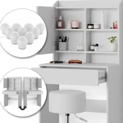 Schminktisch Laura Weiß 70 cm mit LED Beleuchtung und Hocker Vicco