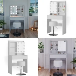 Schminktisch Laura Weiß 70 cm mit LED Beleuchtung und Hocker Vicco