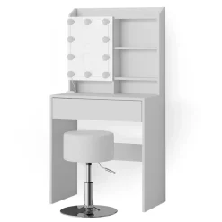 Schminktisch Laura Weiß 70 cm mit LED Beleuchtung und Hocker Vicco