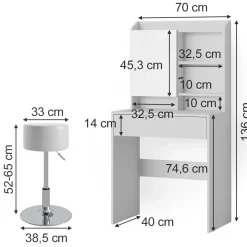 Schminktisch Laura Weiß 70 cm mit Hocker Vicco