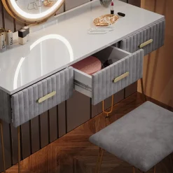 Schminktisch Layla Grau 100 cm mit LED Beleuchtung und Hocker Vicco