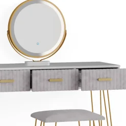 Schminktisch Layla Grau 100 cm mit LED Beleuchtung und Hocker Vicco