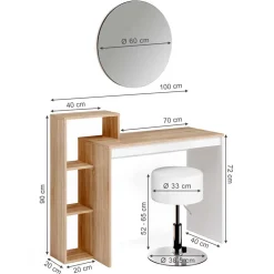 Schminktisch Leo Sonoma 100 cm mit Spiegel und Hocker Vicco