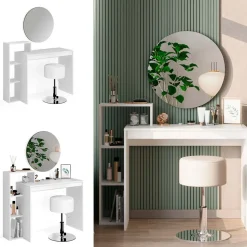 Schminktisch Leo Weiß 100 cm mit Spiegel und Hocker Vicco