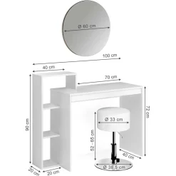 Schminktisch Leo Weiß 100 cm mit Spiegel und Hocker Vicco