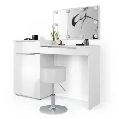 Schminktisch Lilli Weiß 135 cm mit LED Beleuchtung und Hocker Vicco