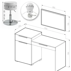 Schminktisch Lilli Weiß 135 cm mit LED Beleuchtung und Hocker Vicco