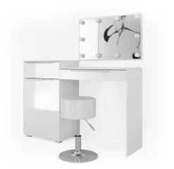 Schminktisch Lilli Weiß 135 cm mit LED Beleuchtung und Hocker Vicco