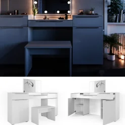 Schminktisch Lilli Weiß 190 cm mit Bank Vicco