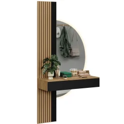 Schminktisch Melina Eiche/Schwarz 100 cm mit LED-Spiegel Vicco