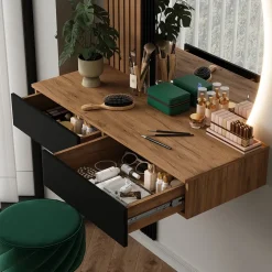 Schminktisch Melina Eiche/Schwarz 100 cm mit LED-Spiegel Vicco