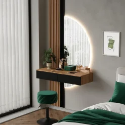 Schminktisch Melina Eiche/Schwarz 100 cm mit LED-Spiegel Vicco