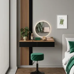 Schminktisch Melina Eiche/Schwarz 100 cm mit 2 Schubladen Vicco