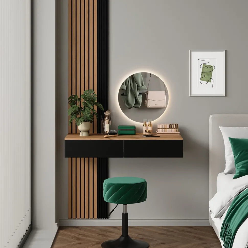 Schminktisch Melina Eiche/Schwarz 100 cm mit 2 Schubladen Vicco