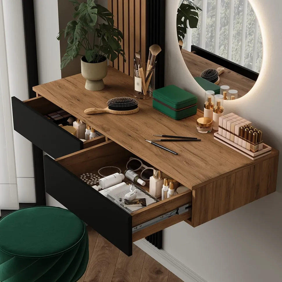 Schminktisch Melina Eiche/Schwarz 100 cm mit 2 Schubladen Vicco