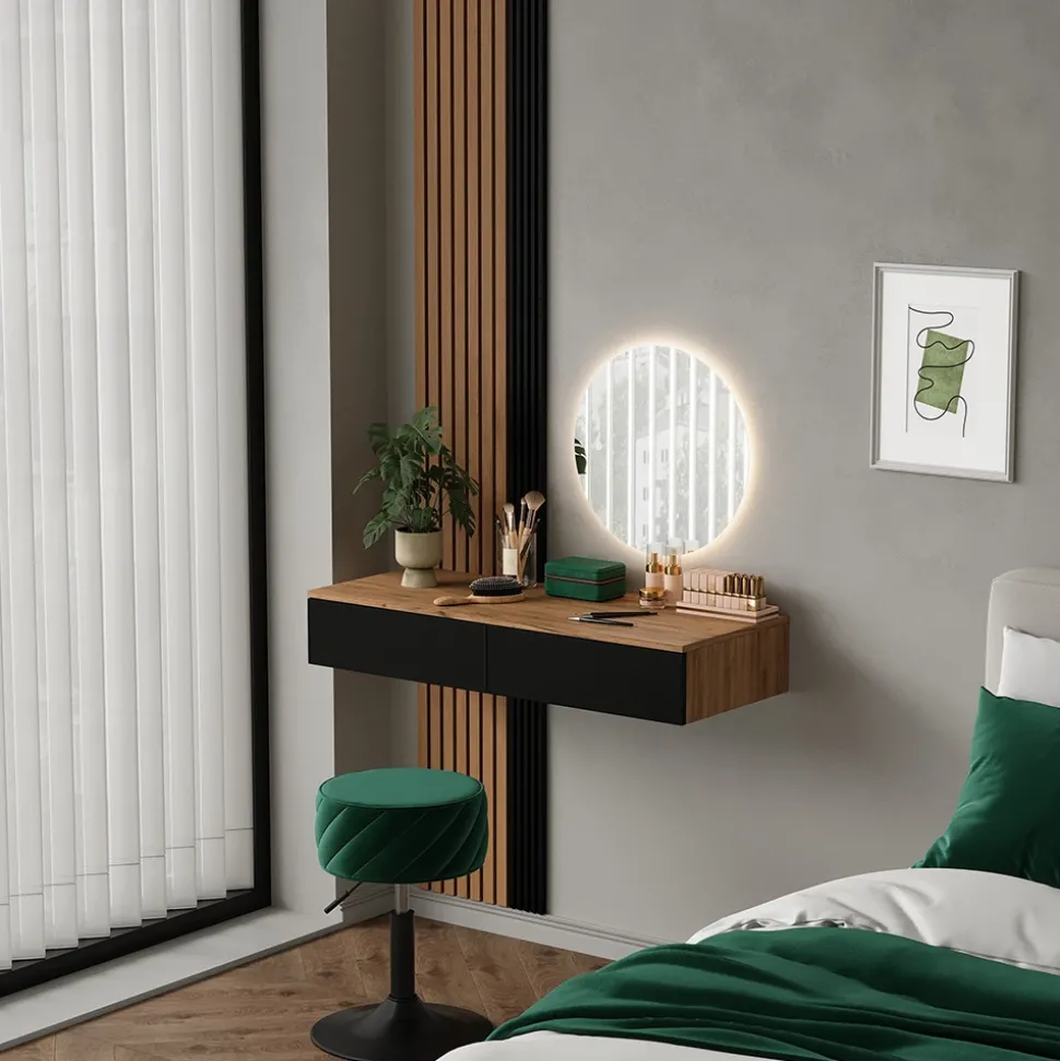 Schminktisch Melina Eiche/Schwarz 100 cm mit 2 Schubladen Vicco