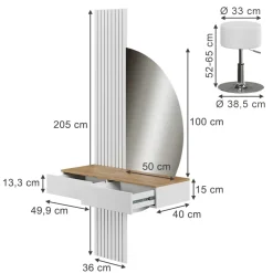 Schminktisch Melina Weiß/Eiche 100 cm mit LED-Spiegel und Hocker Vicco