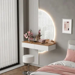 Schminktisch Melina Weiß/Eiche 100 cm mit LED-Spiegel und Hocker Vicco