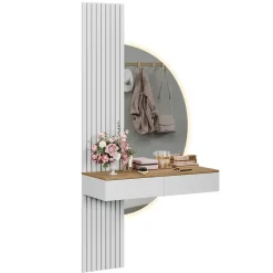 Schminktisch Melina Weiß/Eiche 100 cm mit LED-Spiegel Vicco