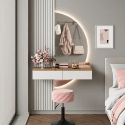 Schminktisch Melina Weiß/Eiche 100 cm mit LED-Spiegel Vicco