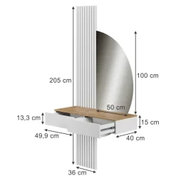 Schminktisch Melina Weiß/Eiche 100 cm mit LED-Spiegel Vicco