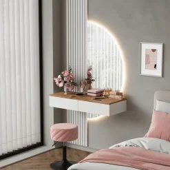 Schminktisch Melina Weiß/Eiche 100 cm mit LED-Spiegel Vicco